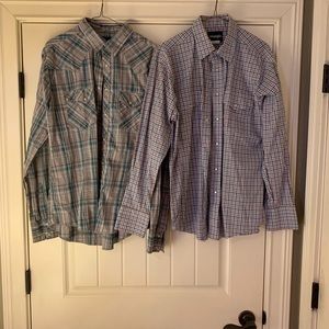 Two Wrangler Long sleeve button down shirts. (Large).